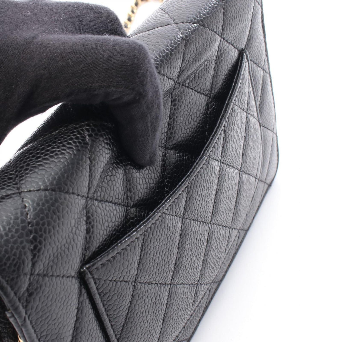 Chanel Shoulder Bag Quilted Black Caviar Leather Chain Wallet — view 6