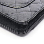 Chanel Shoulder Bag Quilted Black Caviar Leather Chain Wallet — view 7