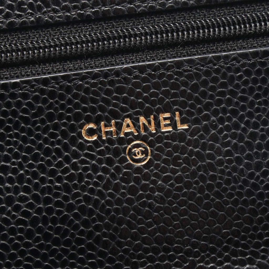 Chanel Shoulder Bag Quilted Black Caviar Leather Chain Wallet — view 4