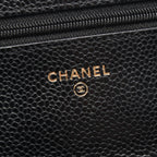 Chanel Shoulder Bag Quilted Black Caviar Leather Chain Wallet — view 4