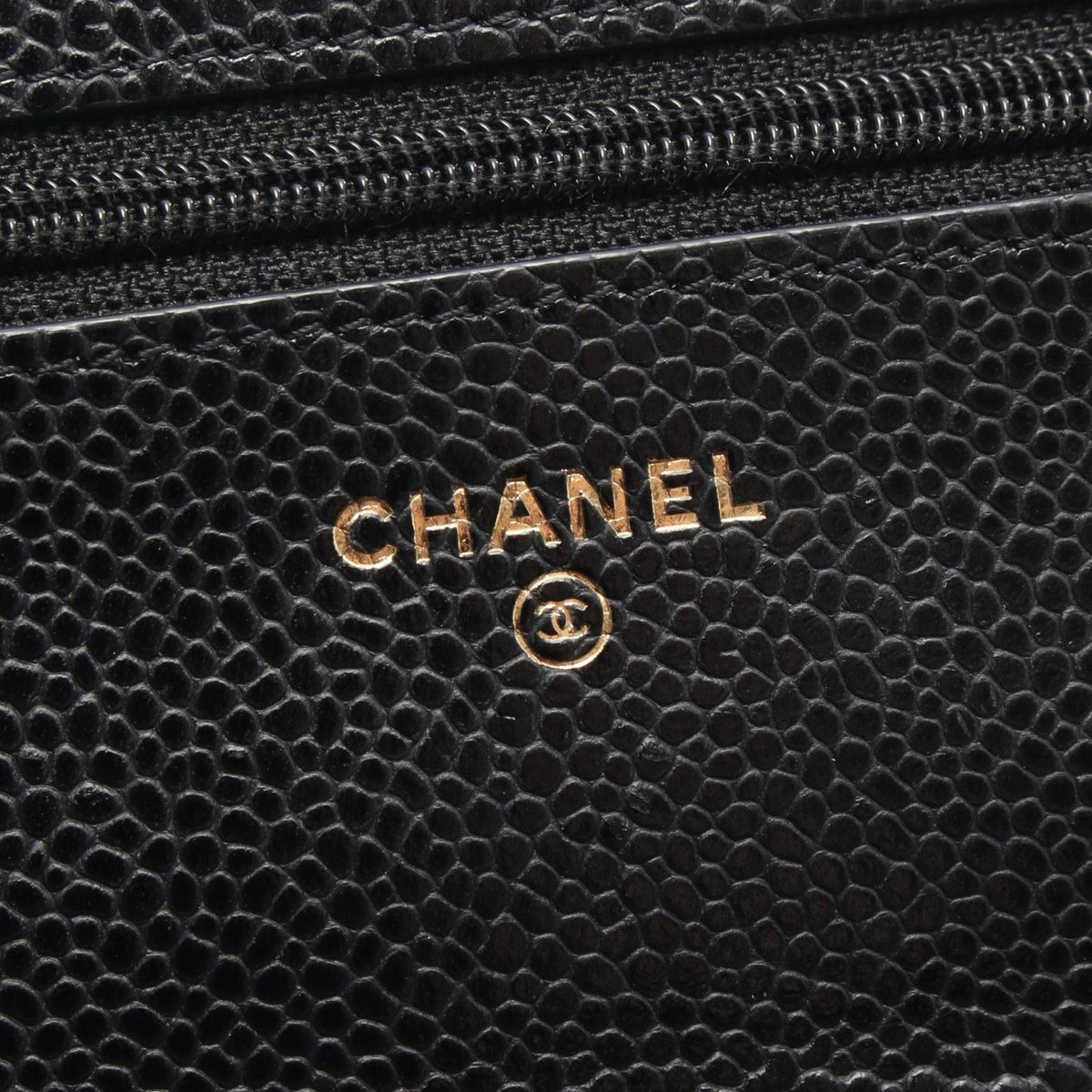 Chanel Shoulder Bag Quilted Black Caviar Leather Chain Wallet — view 4