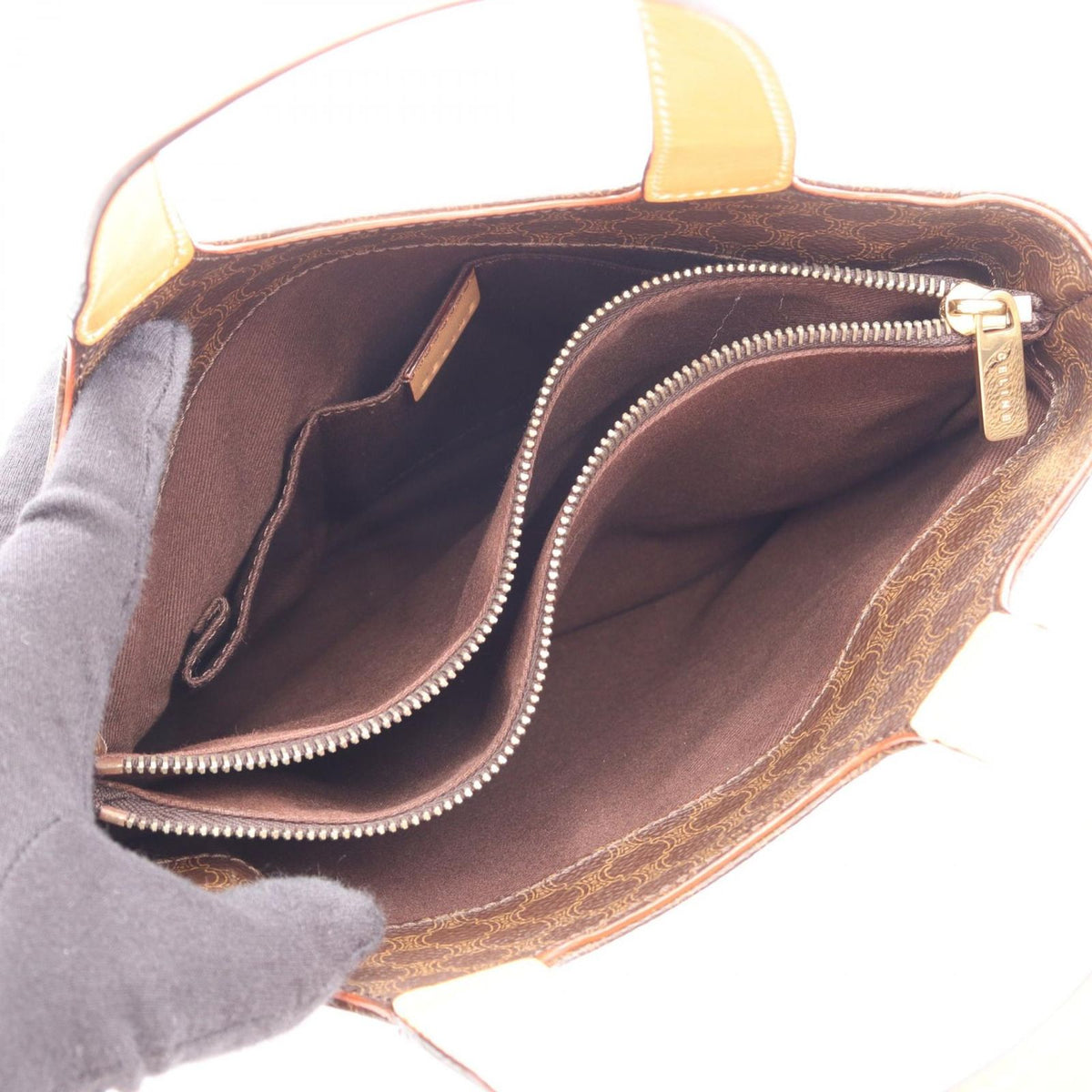 Celine Handbag Macadam Embossed Logo Beige Camel Leather — view 3