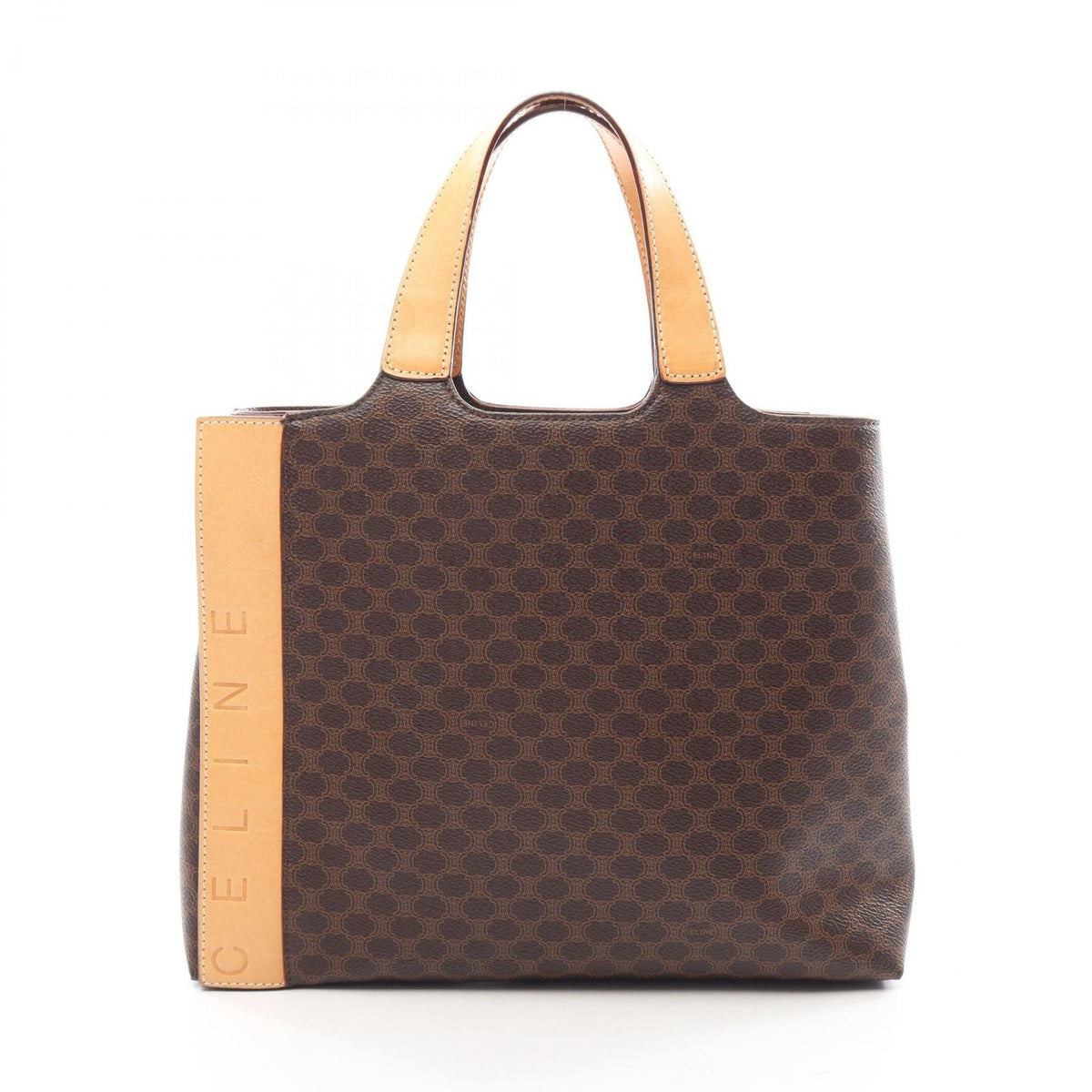 Celine Handbag Macadam Embossed Logo Beige Camel Leather