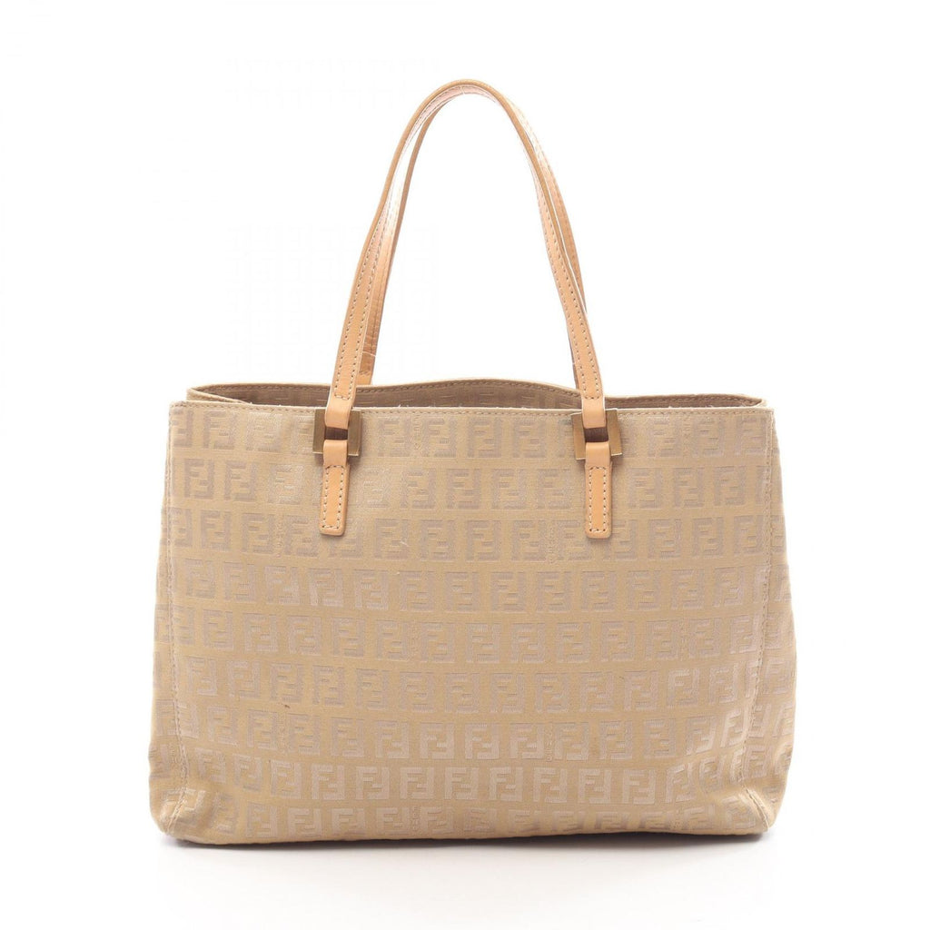 Fendi Handbag Zucchino Beige Camel Canvas Leather