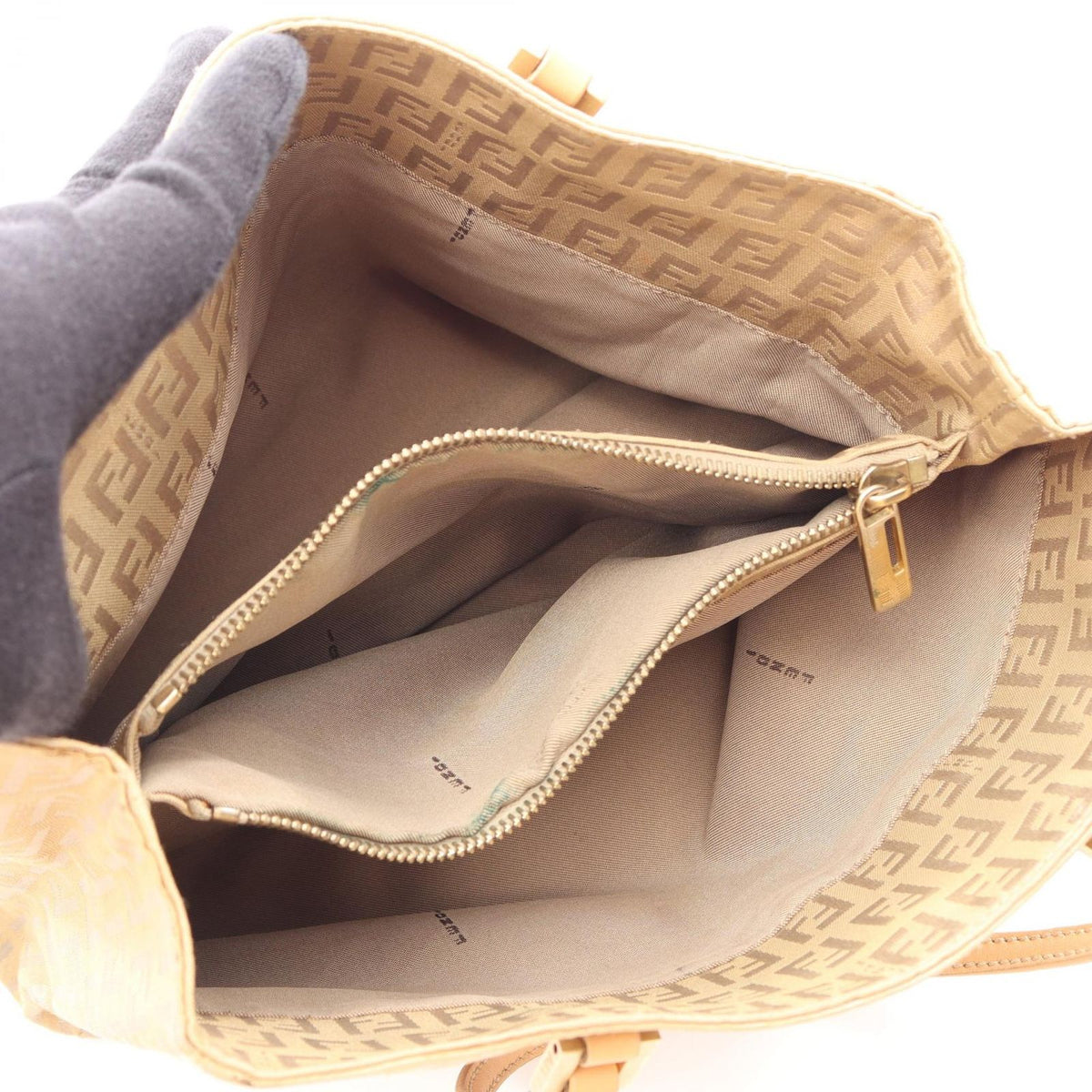 Fendi Handbag Zucchino Beige Camel Canvas Leather — view 3