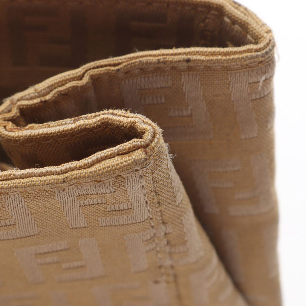 Fendi Handbag Zucchino Beige Camel Canvas Leather — view 8