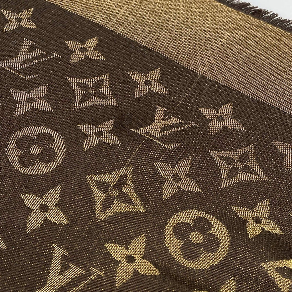 Louis Vuitton Shawl Dark Brown Gold Wool Silk Scarf — view 3