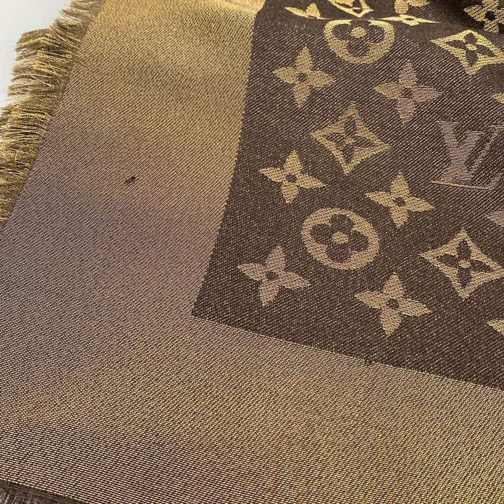 Louis Vuitton Shawl Dark Brown Gold Wool Silk Scarf — view 4