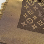 Louis Vuitton Shawl Dark Brown Gold Wool Silk Scarf — view 4