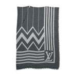 Louis Vuitton Shawl Wool Cotton Logo Large Lightweight Geometric Pattern Gray — view 3