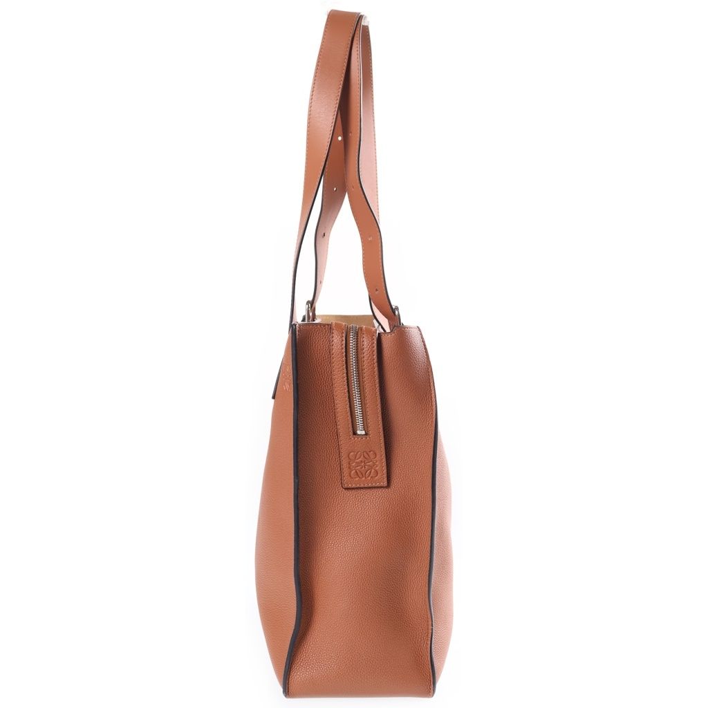Loewe Buckle Zipper Anagram Logo Leather Tote Bag Silver Brown — view 3
