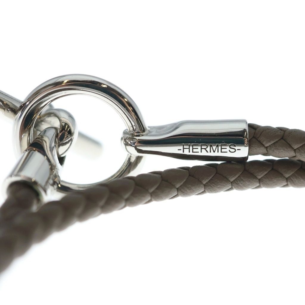 Hermes Bracelet Glenan Double Tour Etoupe Leather Silver — view 5