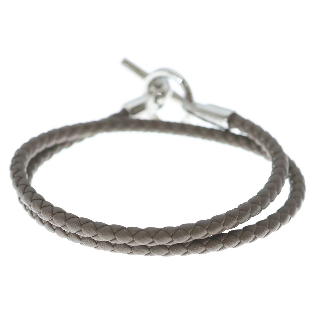 Hermes Bracelet Glenan Double Tour Etoupe Leather Silver — view 2