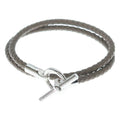Hermes Bracelet Glenan Double Tour Etoupe Leather Silver