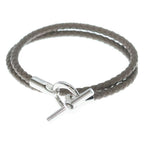 Hermes Bracelet Glenan Double Tour Etoupe Leather Silver