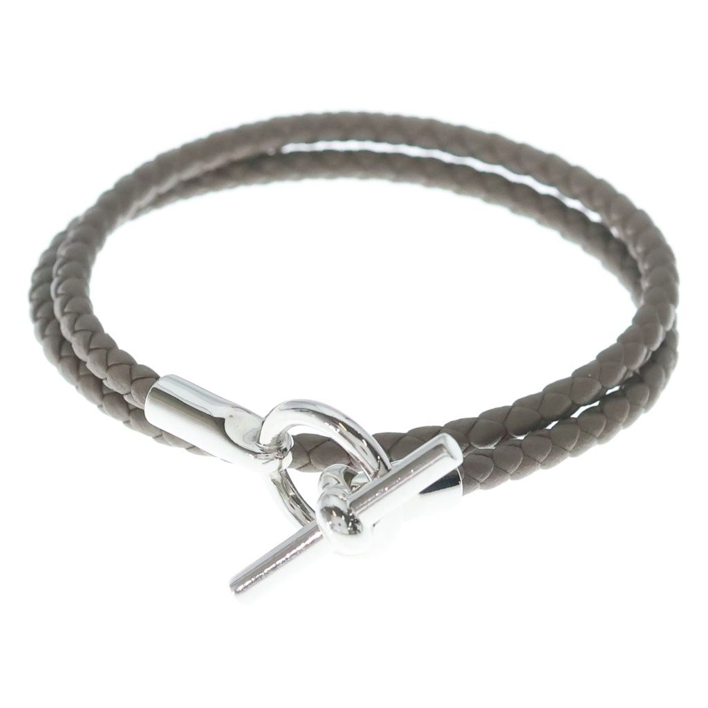 Hermes Bracelet Glenan Double Tour Etoupe Leather Silver