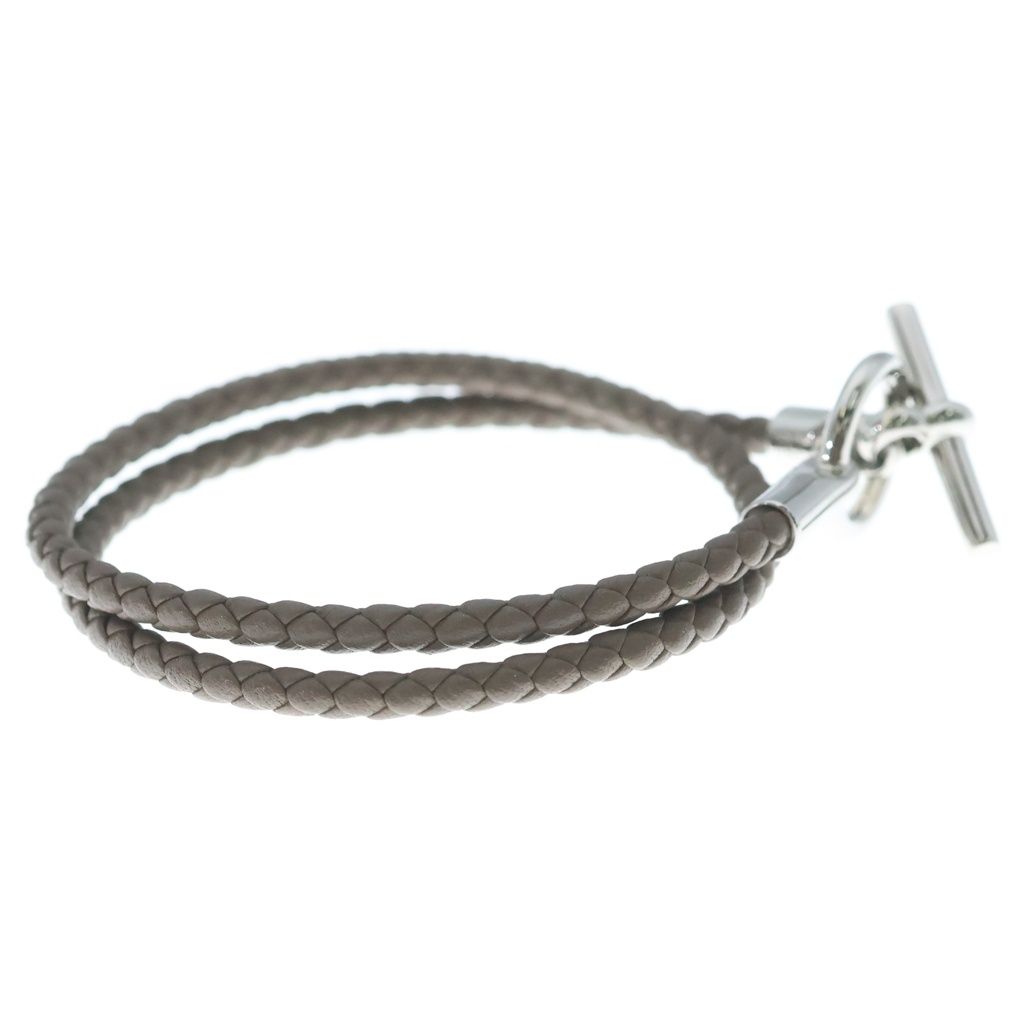 Hermes Bracelet Glenan Double Tour Etoupe Leather Silver — view 3