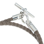 Hermes Bracelet Glenan Double Tour Etoupe Leather Silver — view 6
