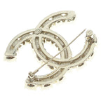 Chanel CC Logo Brooch Pin Badge Gold White Rhinestone Faux Pearl — view 5