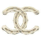 Chanel CC Logo Brooch Pin Badge Gold White Rhinestone Faux Pearl — view 2