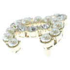 Chanel CC Logo Brooch Pin Badge Gold White Rhinestone Faux Pearl — view 3