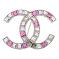 Chanel CC Logo Brooch Pin Badge Rhinestone Pink Gold 05P