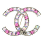 Chanel CC Logo Brooch Pin Badge Rhinestone Pink Gold 05P