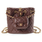 Chanel Quilted Mini Backpack Chain Shoulder Brown Lambskin Gold