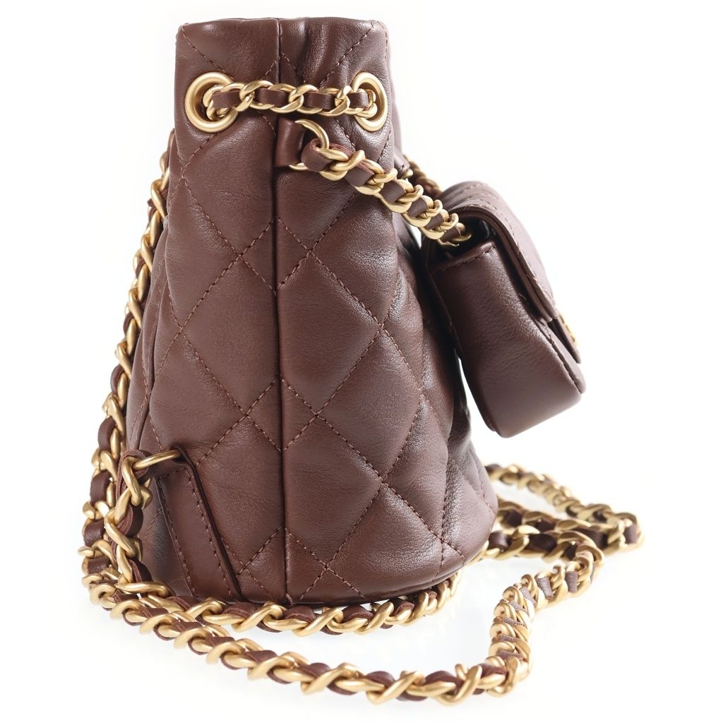 Chanel Quilted Mini Backpack Chain Shoulder Brown Lambskin Gold — view 3