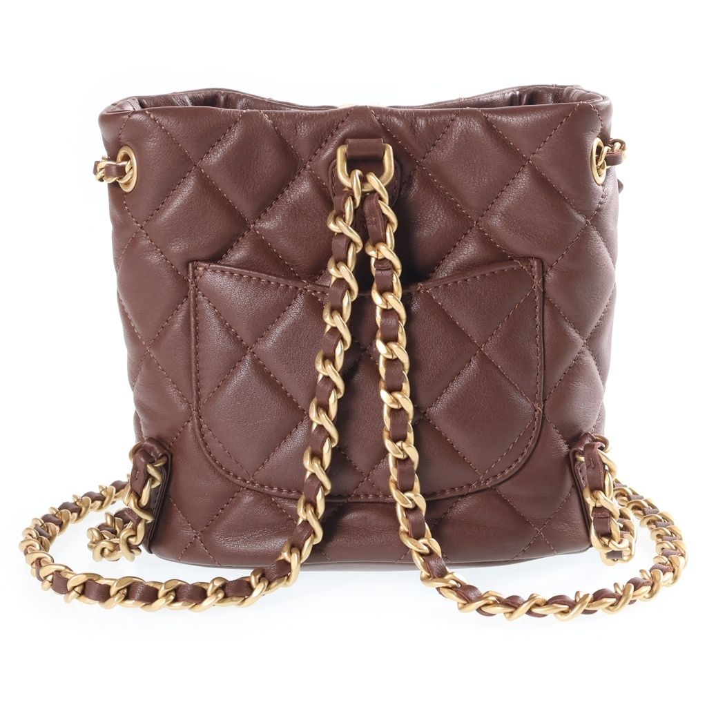 Chanel Quilted Mini Backpack Chain Shoulder Brown Lambskin Gold — view 2