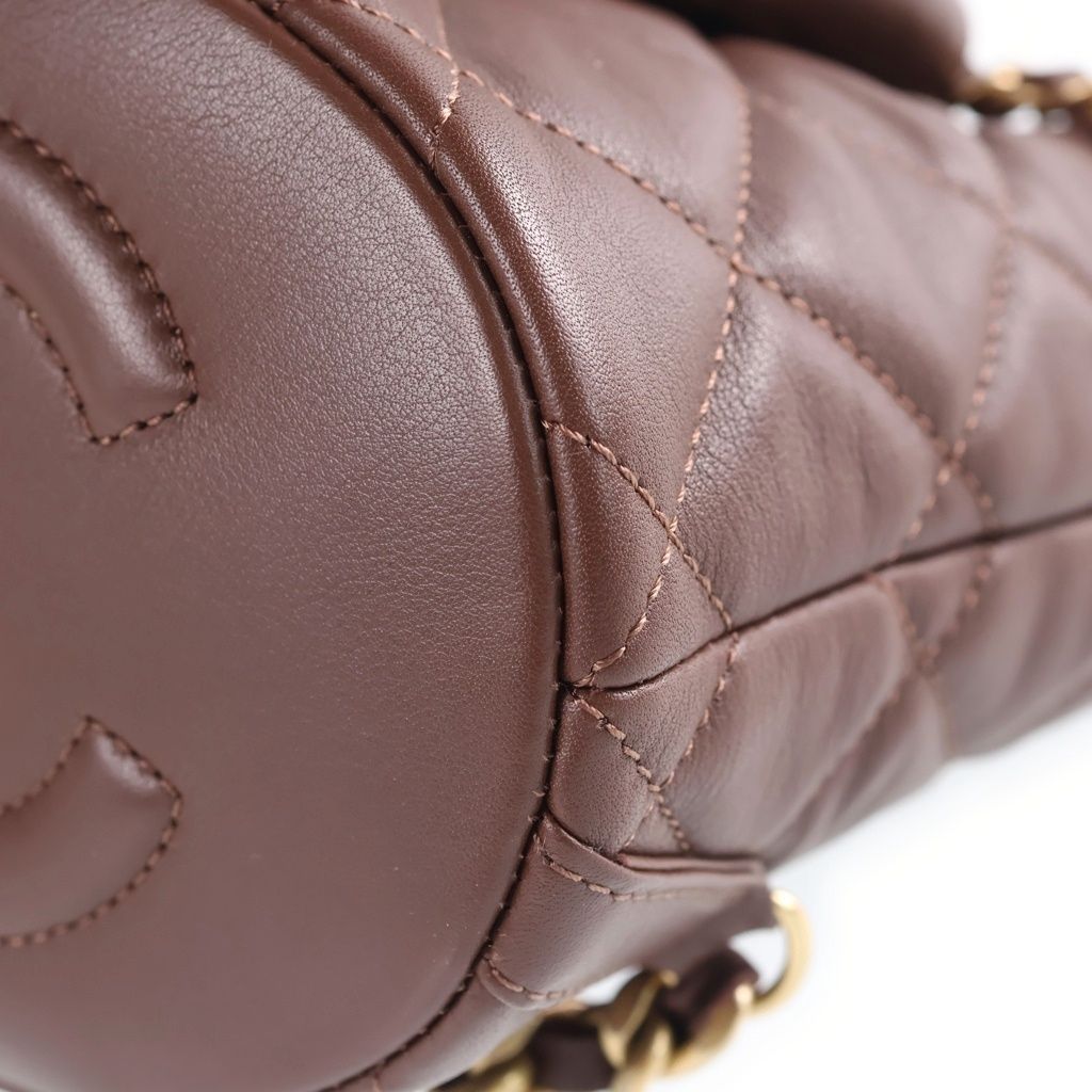 Chanel Quilted Mini Backpack Chain Shoulder Brown Lambskin Gold — view 5
