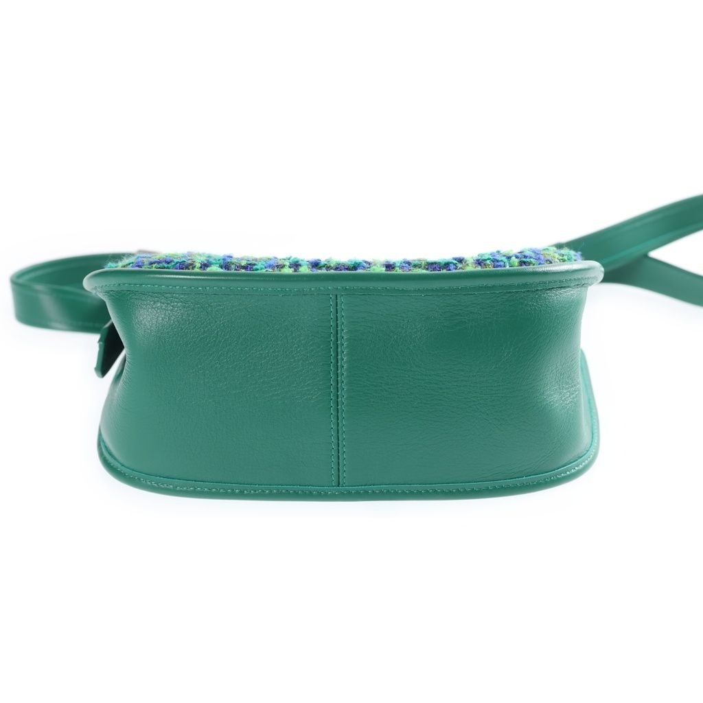 Chanel Quilted Hobo Shoulder Bag Tweed Leather Green Blue Silver — view 4