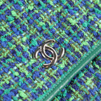 Chanel Quilted Hobo Shoulder Bag Tweed Leather Green Blue Silver — view 6
