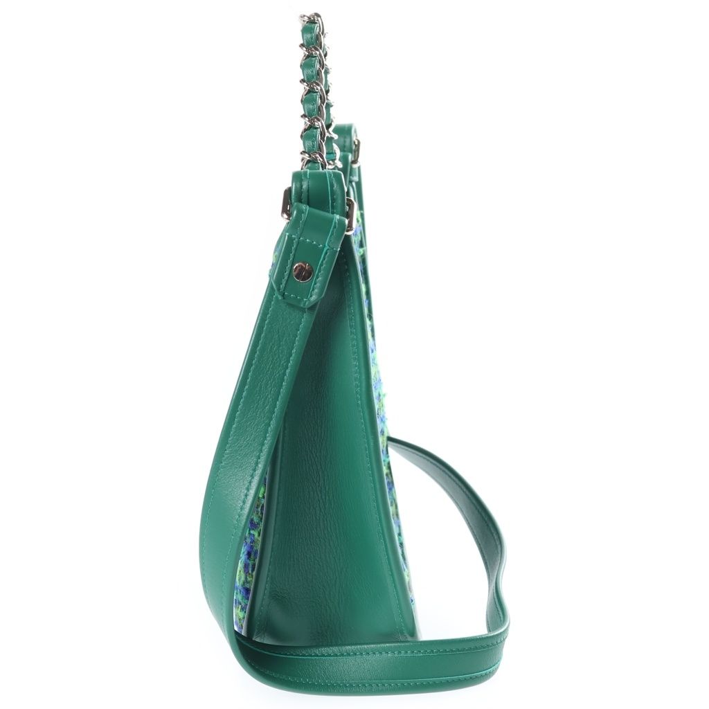 Chanel Quilted Hobo Shoulder Bag Tweed Leather Green Blue Silver — view 3