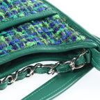 Chanel Quilted Hobo Shoulder Bag Tweed Leather Green Blue Silver — view 7