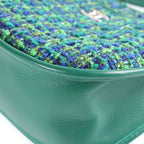 Chanel Quilted Hobo Shoulder Bag Tweed Leather Green Blue Silver — view 5