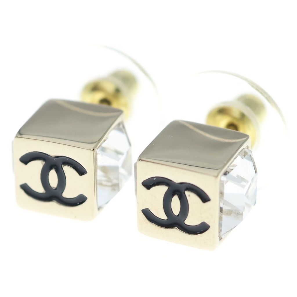 Chanel CC Logo Square Rhinestone Gold Earrings