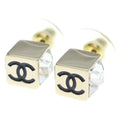 Chanel CC Logo Square Rhinestone Gold Earrings