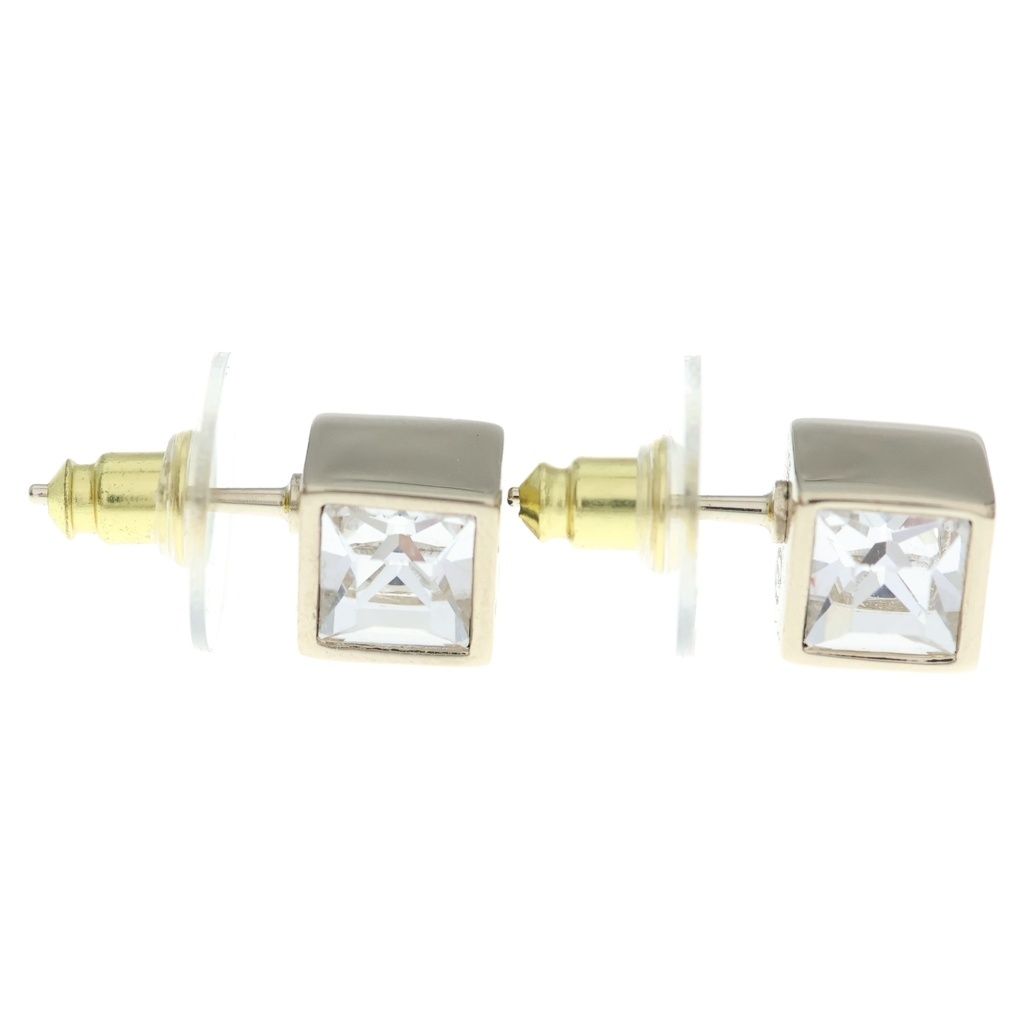 Chanel CC Logo Square Rhinestone Gold Earrings — view 4