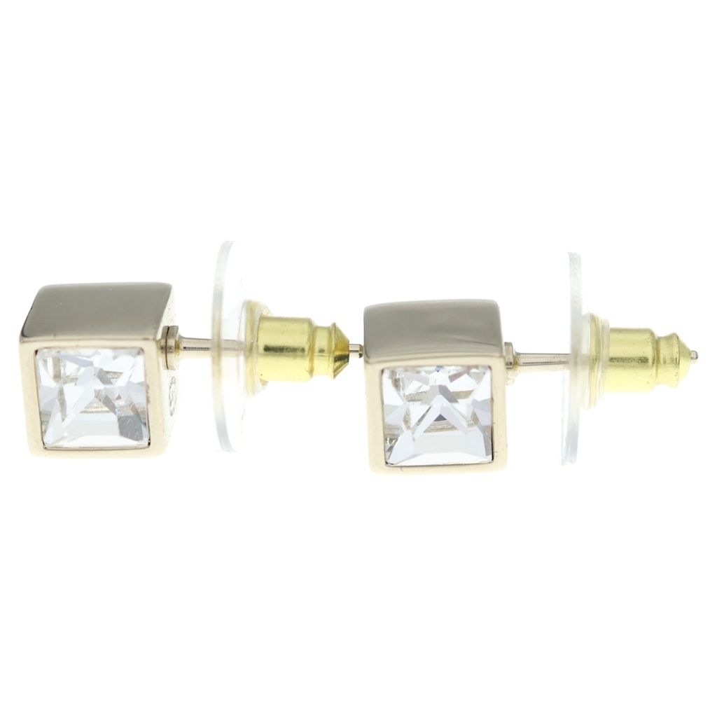 Chanel CC Logo Square Rhinestone Gold Earrings — view 3