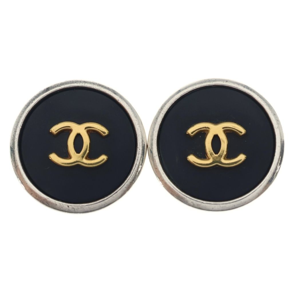 Chanel CC Logo Round Earrings Silver Gold 96P