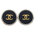 Chanel CC Logo Round Earrings Silver Gold 96P