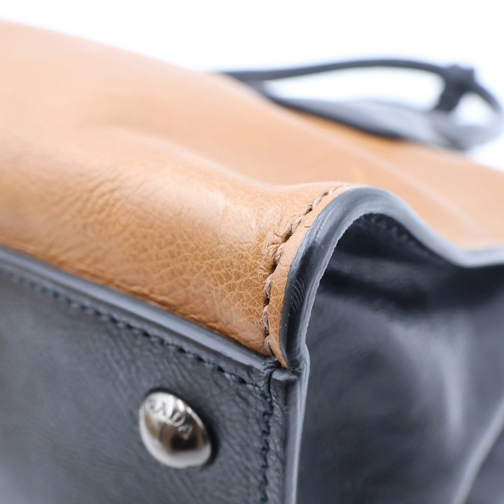 Prada Triangle Logo 2-Way Shoulder Bag Leather Black Brown — view 5
