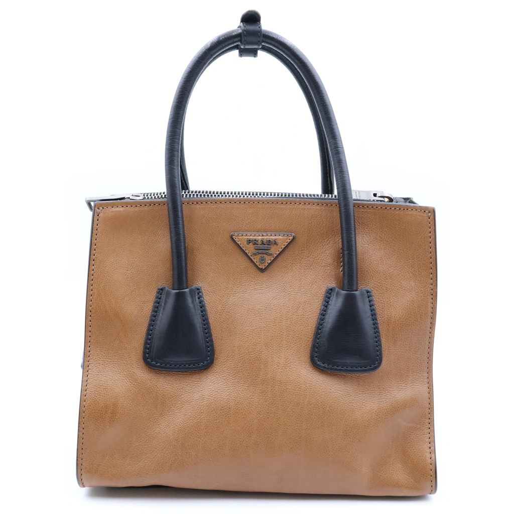 Prada Triangle Logo 2-Way Shoulder Bag Leather Black Brown
