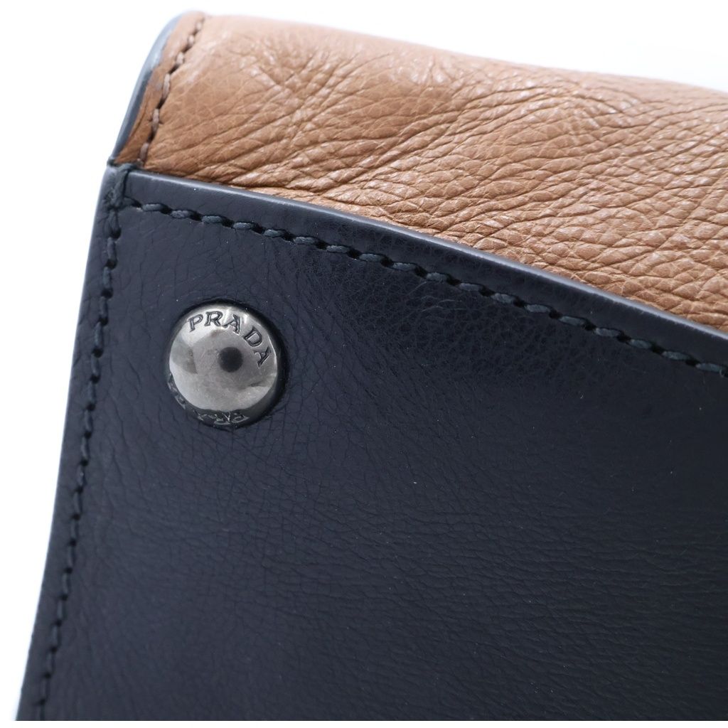 Prada Triangle Logo 2-Way Shoulder Bag Leather Black Brown — view 6