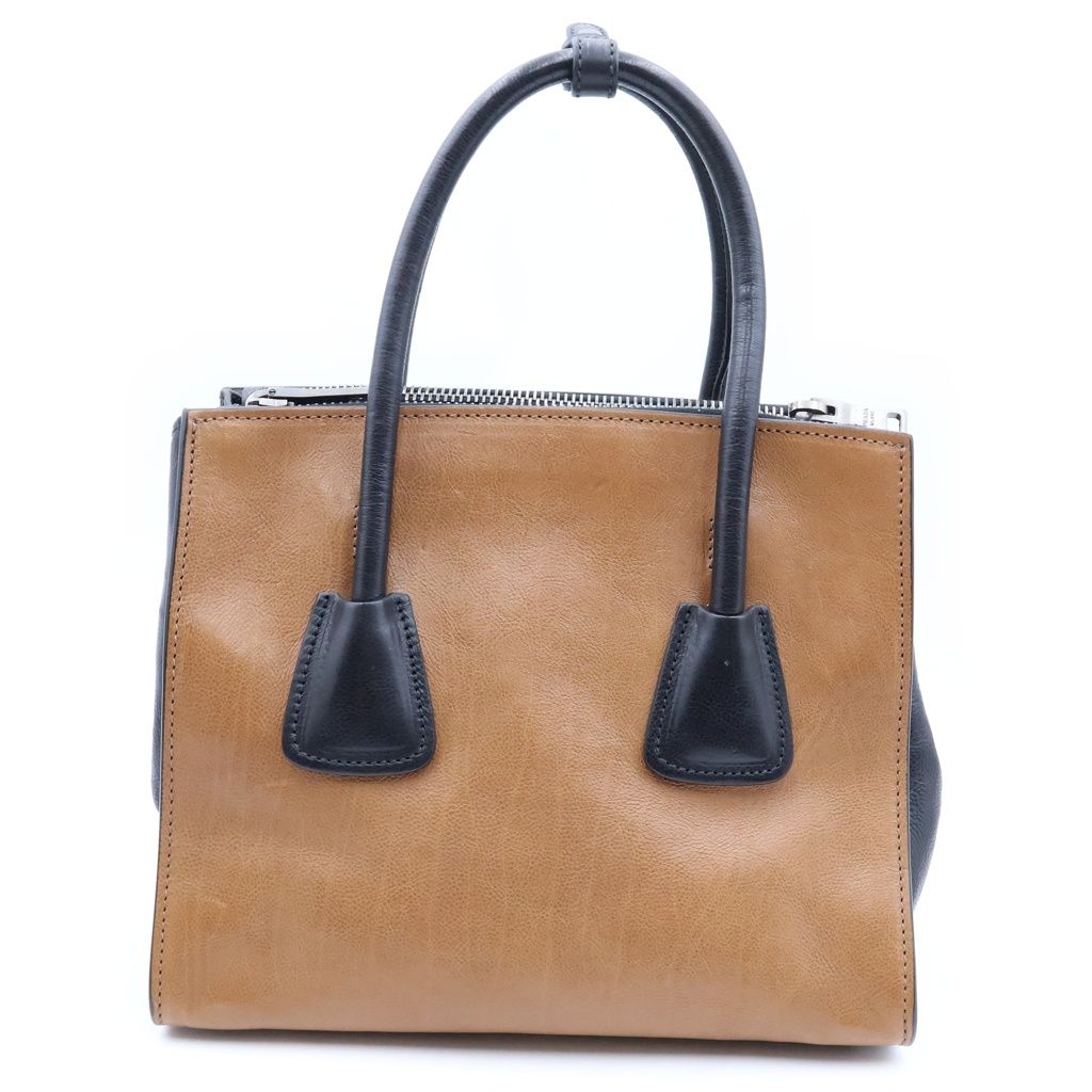 Prada Triangle Logo 2-Way Shoulder Bag Leather Black Brown — view 2