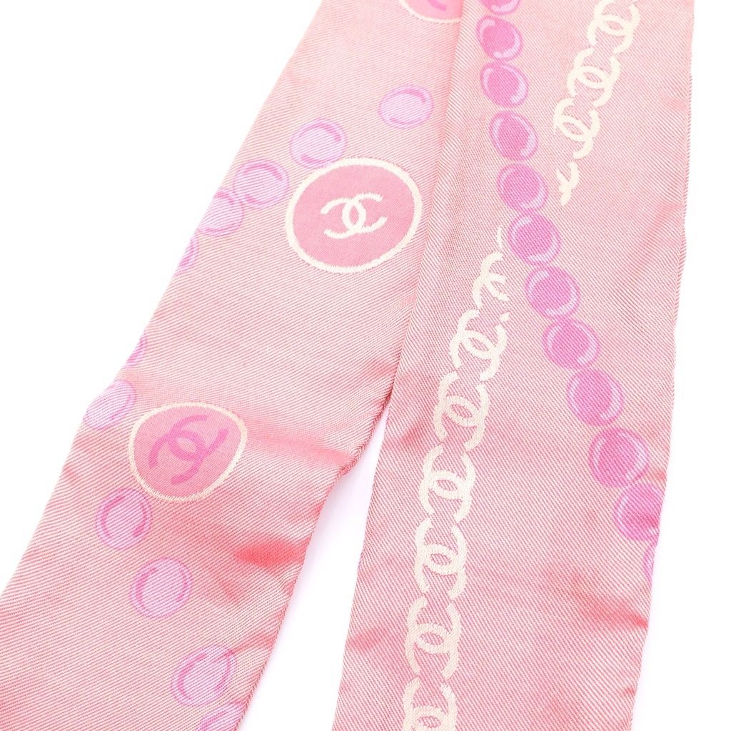 Chanel CC Logo Pearl Motif Silk Twilly Scarf Pink — view 5