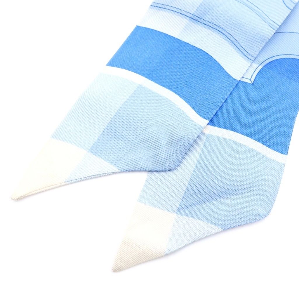 Hermes Mors Et Gourmettes Vichy Twilly Harness Pattern Blue Scarf — view 2