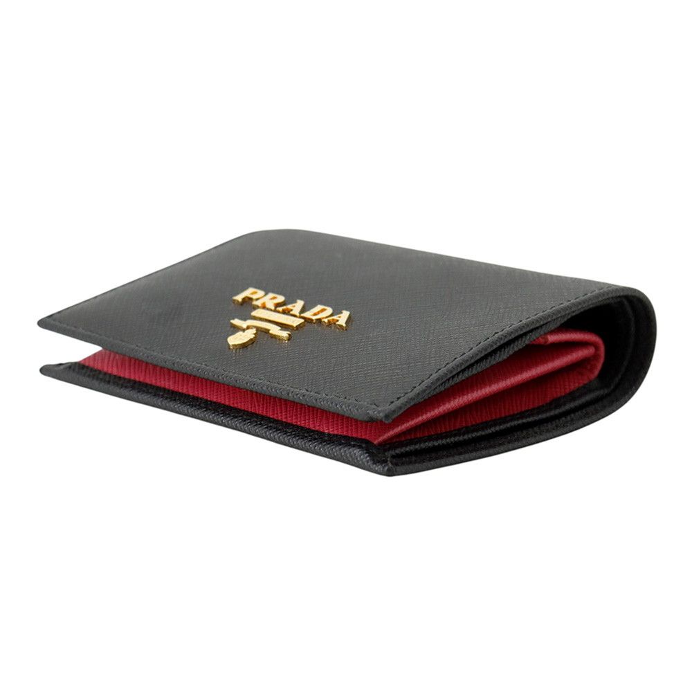 Prada Bifold Wallet Saffiano Multicolor Compact Black — view 2