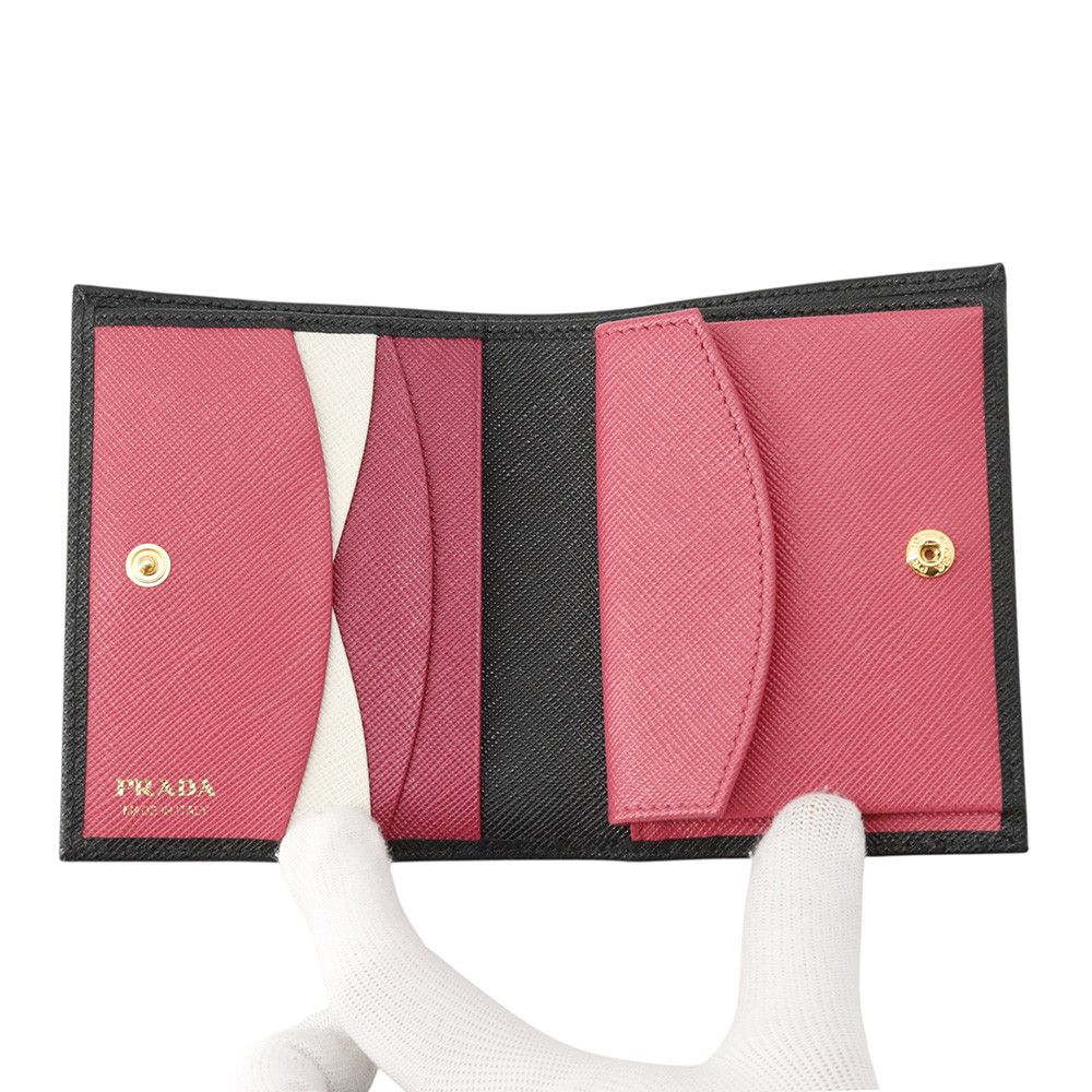 Prada Bifold Wallet Saffiano Multicolor Compact Black — view 4